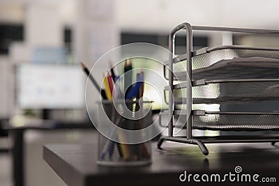 Close up view pencil holder in design office Stock Photo