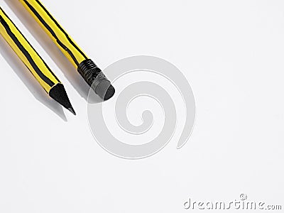 Close up view of a pencil tip and eraser on white background with copy space Stock Photo