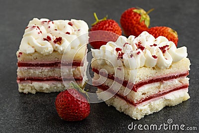 Close up view of piece of strawberry cheescake Stock Photo