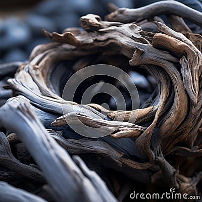 a close up view of a pile of driftwood Stock Photo