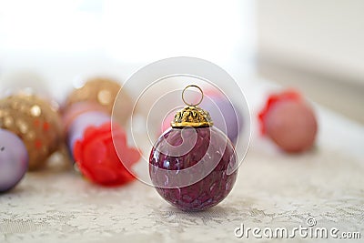 Close Up View Of Purple Glass Christmas Ball Stock Photo