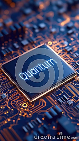 close up view of quantum processor on circuit board, showcasing advanced technology Stock Photo