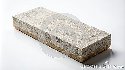 Close-up view of a rectangular stone sample with a textured surface and a visible layered structure. Generative AI Stock Photo