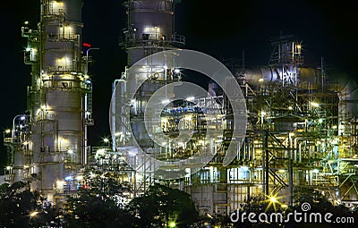 Close up view of refinery oil plant in heavy industry estate use Stock Photo