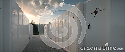 Close up view of renewable energy battery storage facility. Editorial Stock Photo