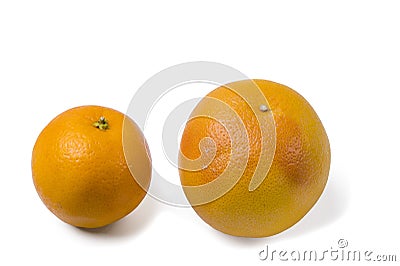 Close up view of ripe grapefruit and orange isolation on white background Stock Photo