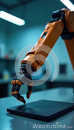 Close-up view of robotic arm in a lab setting industrial setting robotics technology Cartoon Illustration