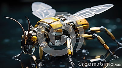 Close-up view of a robotic bee with modular components. Artificial flying pollinator microscale robot Stock Photo