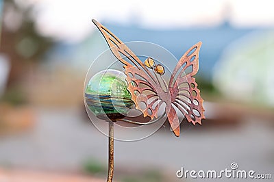 Close up view of rusty butterfly outdoor garden ornate Stock Photo