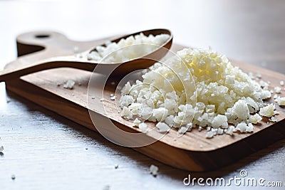 Close-up view, Salt for cooking on wooden board. Stock Photo