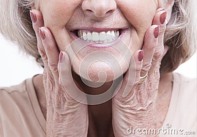 Close up view on senior dentures Stock Photo