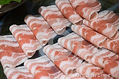 Close up view of sliced pork Stock Photo