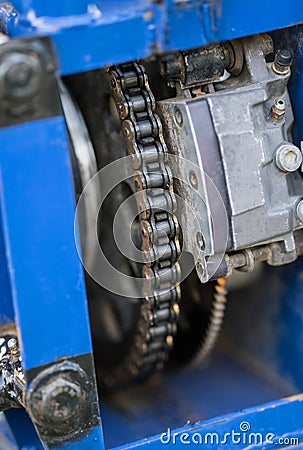 Close up view of sport racing car parts. Engine chain Stock Photo