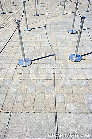 Close-Up view of Stanchions marking out queue Stock Photo