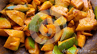 Close up view tasty mango pickle. Stock Photo