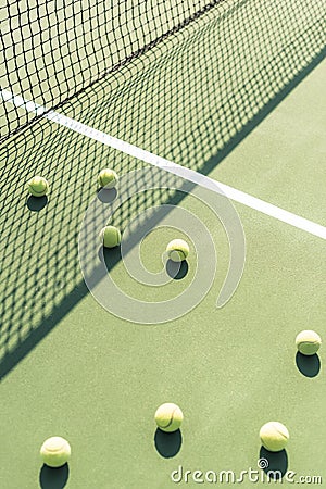 close up view of tennis balls and net Stock Photo