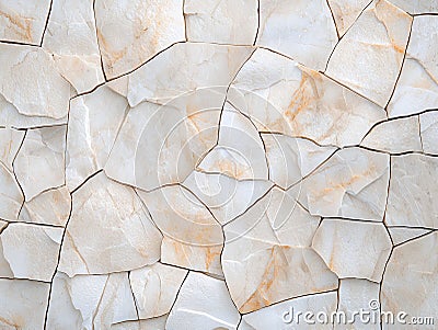 A closeup view of textured broken white stone tiles showcasing unique shapes and patterns for modern design projects Stock Photo