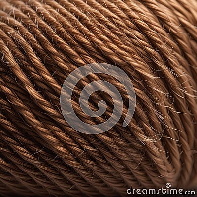close up view of tightly wound brown yarn thread. concepts: textured backgrounds, DIY project tutorials, craftsmanship Stock Photo