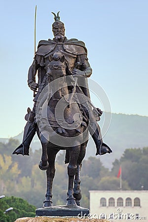 Monument to Skanderbeg in Scanderbeg Square in Tirana center Stock Photo