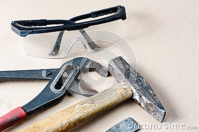 Close-up view of tools and equipment for repairing plumbing Stock Photo