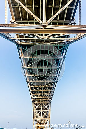 Close up View of the Underside of a Coastal Bowstring Bridge with Clear Skies in Corpus Christi Stock Photo