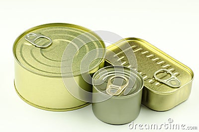 Close-up view of various tins and cans Stock Photo