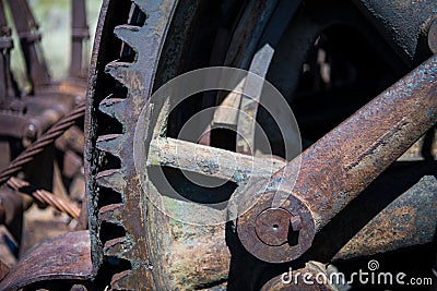 Close-up view of vintage industrial rusty gear mechanism Stock Photo