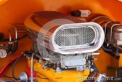 Vintage muscle car engine in side the hood Editorial Stock Photo