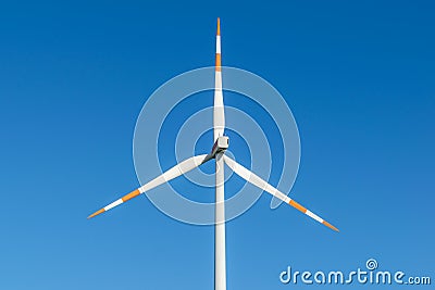 Close-up view of a wind power turbine, part of a wind farm in eastern Germany near the city of Cottbus, Brandenburg. Stock Photo