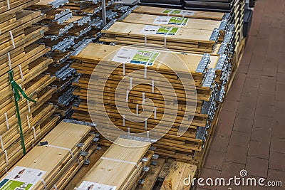 Close up view of withdrawn wooden pallet collars for gardening and storage. Sweden Editorial Stock Photo