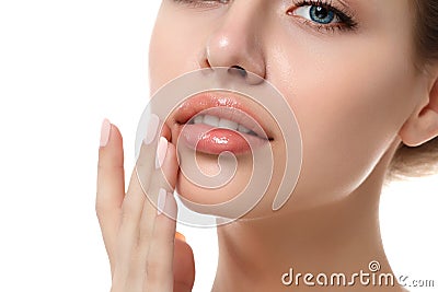 Close up view of young beautiful woman face Stock Photo