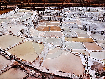 Close up views of salt ponds in Peru Stock Photo