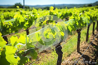 close-up of vineyard bird deterrent tapes fluttering Stock Photo