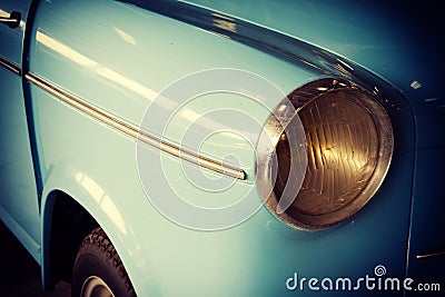 Close Up of a Vintage Blue Car Stock Photo