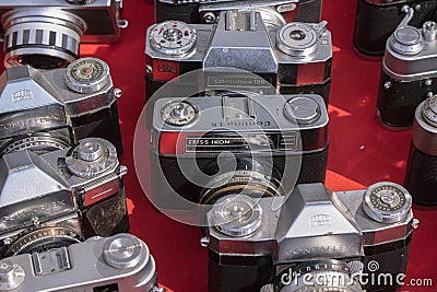 Close Up Vintage Cameras At Amsterdam The Netherlands 27-4-2023 Editorial Stock Photo