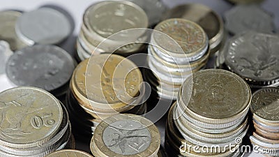 Close up. Vintage Coins. Stack in Rows and Columns Stock Photo