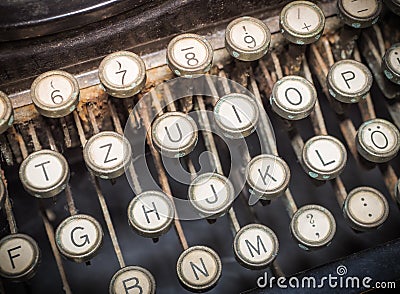 Close up of vintage fashioned typewriting machine. Stock Photo
