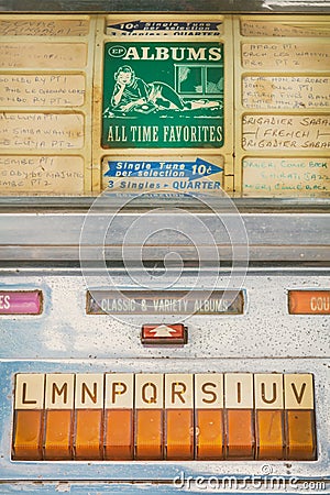 Close up of a vintage jukebox on an antique fifties to seventies flee market Editorial Stock Photo