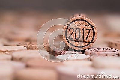 Close up of a 2017 vintage new year wine cork with copyspace Stock Photo