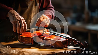 Close-up of a violin being played by a male jeweler Generative AI Cartoon Illustration