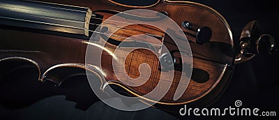 Close-Up of Violin on Black Background, Detailed Look at an Elegant Musical Instrument Stock Photo