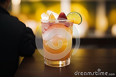 Close-up of a vivid cocktail with fresh fruits Stock Photo