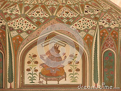 Close up of a wasp nest hanging from the ceiling of a building at outdoors, in Amber Fort near Jaipur, Rajasthan, India Stock Photo