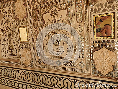 Close up of a wasp nest hanging from the ceiling of a building at outdoors, in Amber Fort near Jaipur, Rajasthan, India Stock Photo