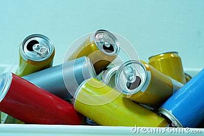 Close up Waste beverage cans in the trash to sort out recycled materials Stock Photo