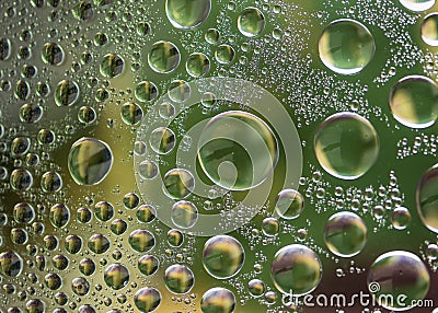Close up of water drops on glass surface Stock Photo
