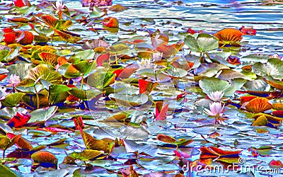 Water lilies with improbable colors Stock Photo