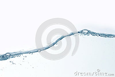 Close up water splash with air bubbles. Fresh and clean surface aqua flowing in wave and clean water on white background isolated Stock Photo