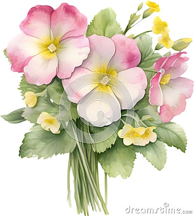 A bouquet of Primrose flowers. AI-Generated. Stock Photo