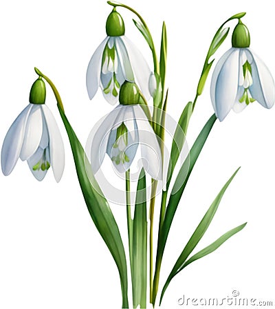 A bouquet of Snowdrop flowers. AI-Generated. Stock Photo